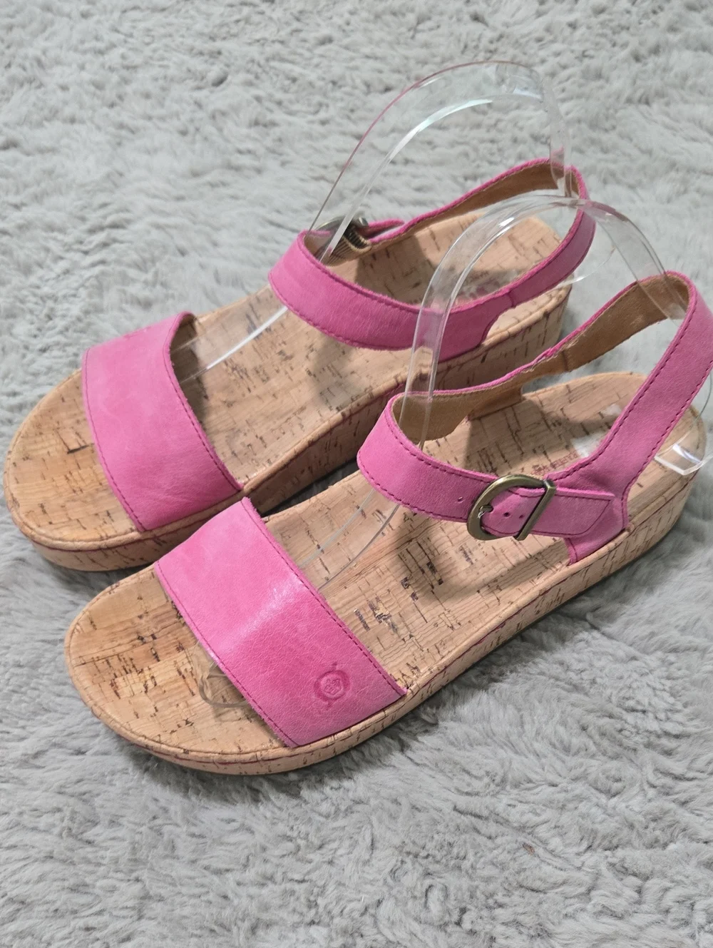 Born Sari bubblegum pink colorway cork platform sandals adjustable strap size 9
